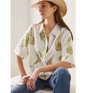 Christopher Esber Bahia leaf print silk polo shirt in fern paisley